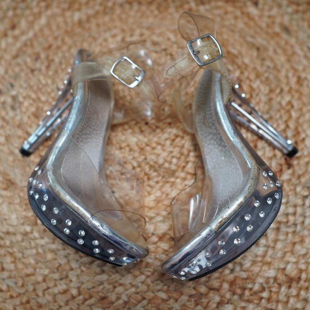 Fabulicious Clear Rhinestone Platform Heels Size 6